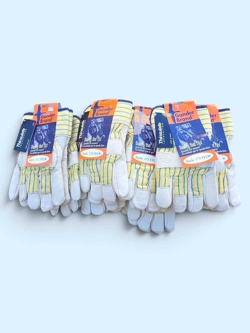 10 Pair Medium Men’s Yellow and White Work Gloves - Durable Leather Palm